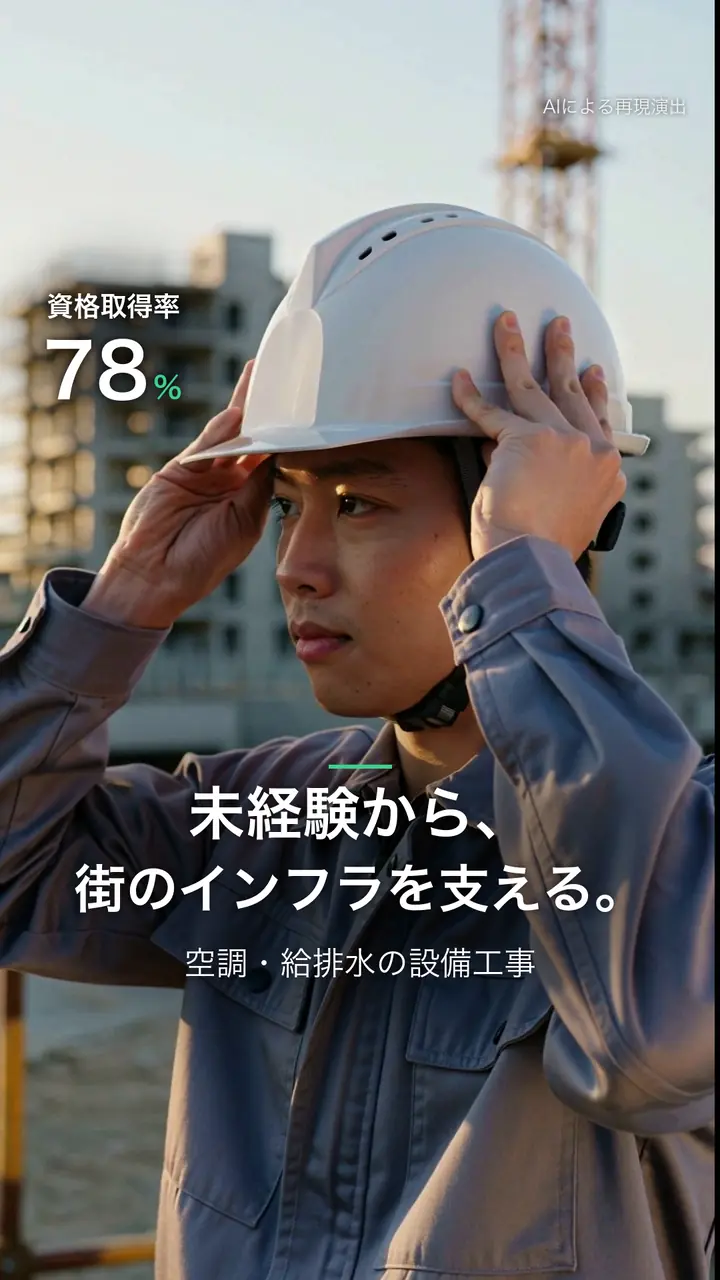 採用動画｜設備工事会社（カワセミ設備工業（架空））のサンプル動画の一場面